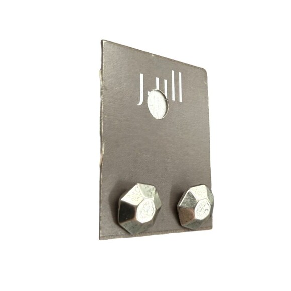 J. Jill Geometric Stud Earrings Silver Tone Hexagon Distressed Textured Modern - Picture 5 of 10